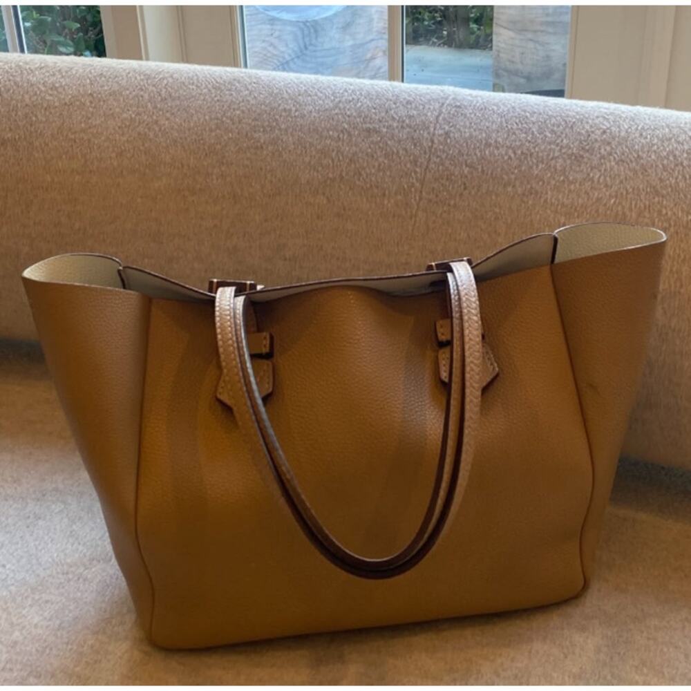 Moreau Paris Vicennes PM Taupe Leather Work Tote Neutral Pouch Designer NEW